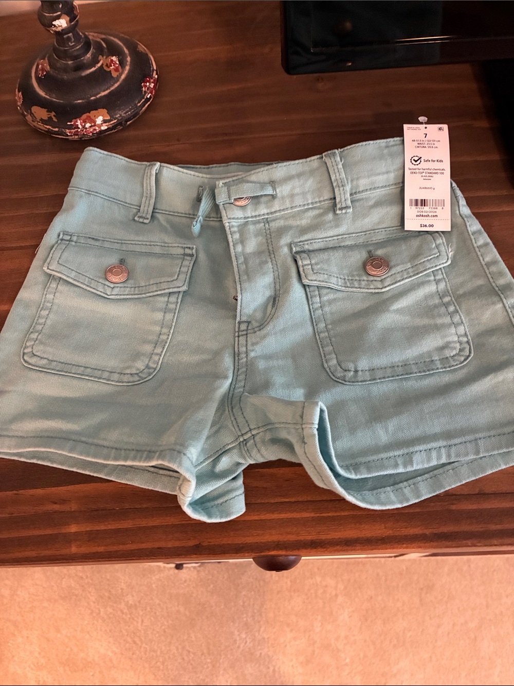 OshKosh B'gosh Light Aqua Utility Pocket Girls Shorts